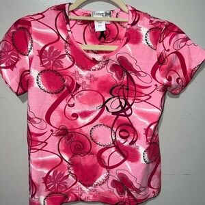 Nwot Women’s Coldwater Creek pink floral breast cancer Top 080